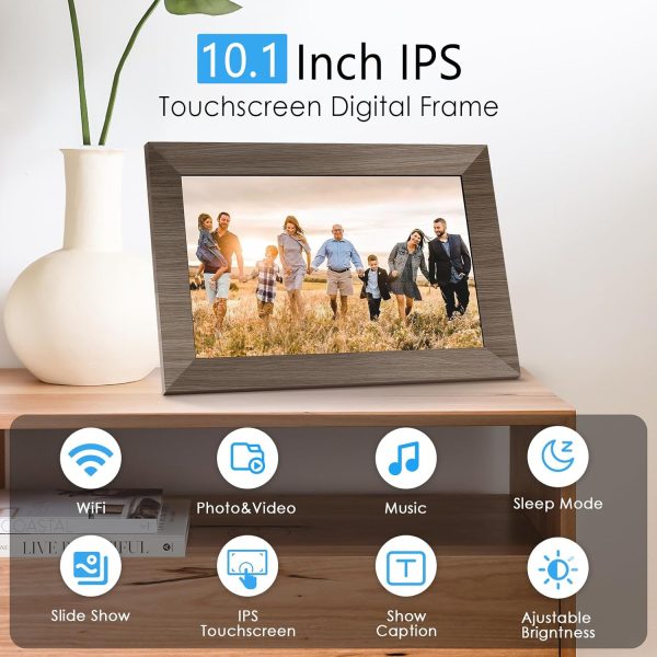 10.1 WiFi Digital Picture Frame, IPS Touch Screen Smart Cloud Digital Photo Frame with 16GB Storage, Wall Mountable, Auto-Rotate, Share Photos from Anywhere Via App, Email - Image 2