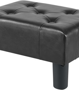 BRIAN & DANY Small Foot Stool, Leather Foot Stools with Legs, Stable Small Footstool for Living Room, Black