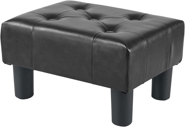 BRIAN & DANY Small Foot Stool, Leather Foot Stools with Legs, Stable Small Footstool for Living Room, Black