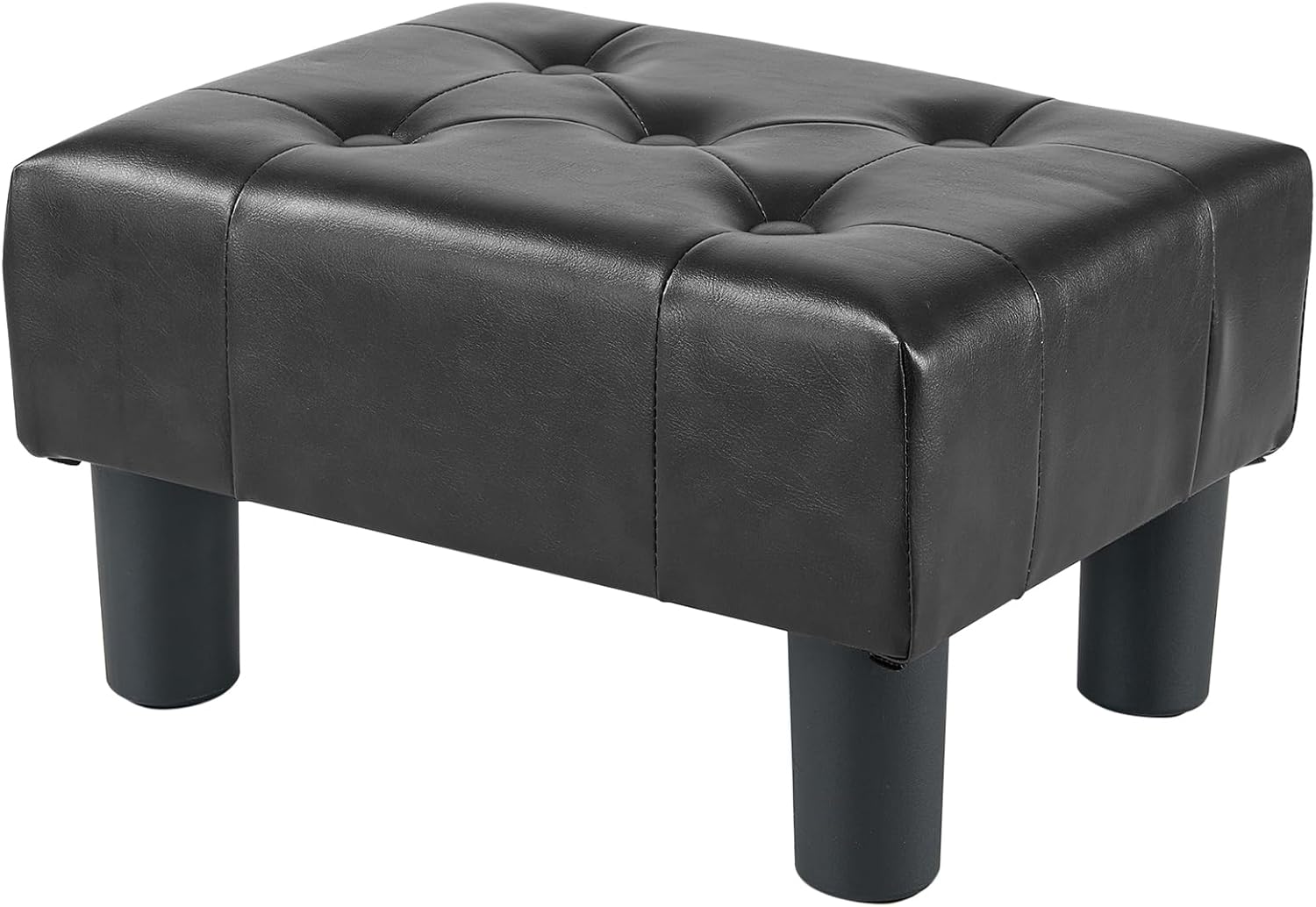 BRIAN & DANY Small Foot Stool, Leather Foot Stools with Legs, Stable Small Footstool for Living Room, Black
