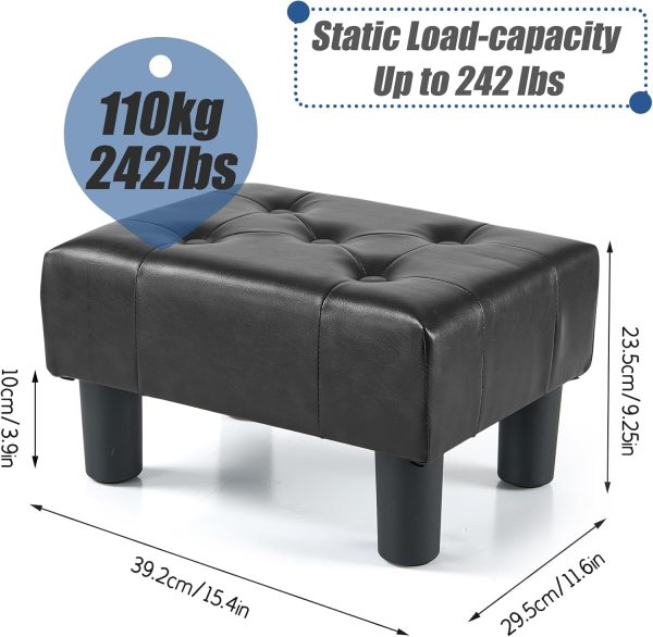 BRIAN & DANY Small Foot Stool, Leather Foot Stools with Legs, Stable Small Footstool for Living Room, Black - Image 3