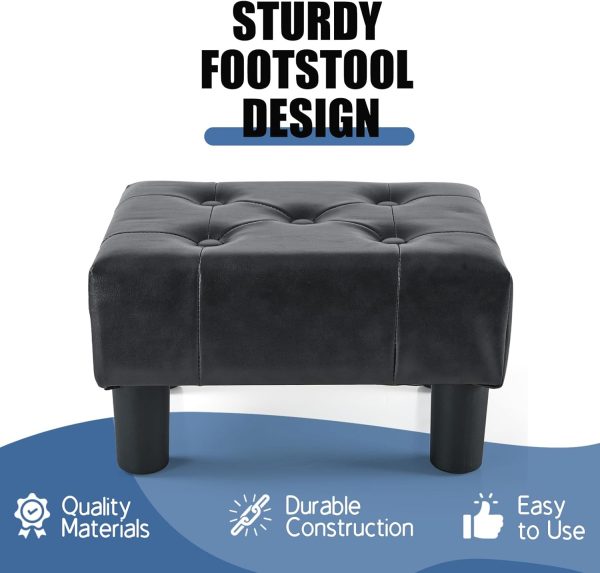 BRIAN & DANY Small Foot Stool, Leather Foot Stools with Legs, Stable Small Footstool for Living Room, Black - Image 4