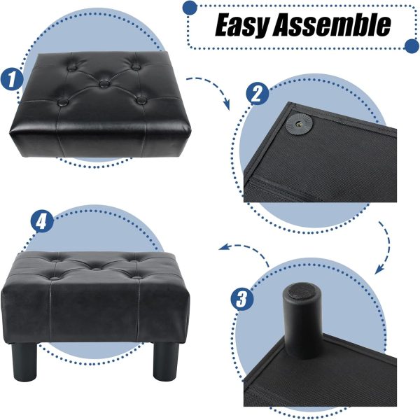 BRIAN & DANY Small Foot Stool, Leather Foot Stools with Legs, Stable Small Footstool for Living Room, Black - Image 5