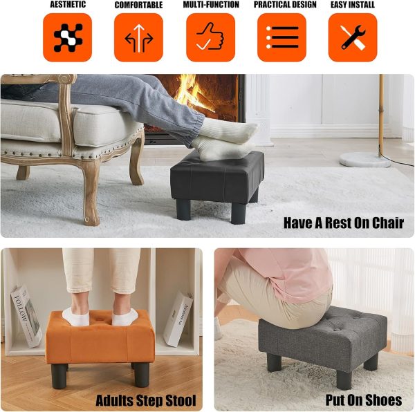 BRIAN & DANY Small Foot Stool, Leather Foot Stools with Legs, Stable Small Footstool for Living Room, Black - Image 6