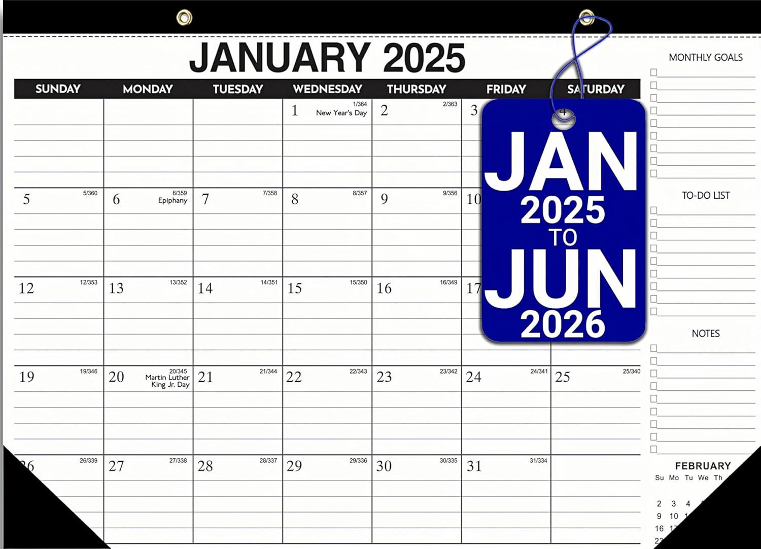 Desk Calendar 2025-2026 – 18-Month Desk/Wall Calendar, Jan 2025 – June 2026, 17″ x 11.5″, Thick Paper, Large Ruled Blocks, Clear Plastic Cover for Home School Office Easy Organizing