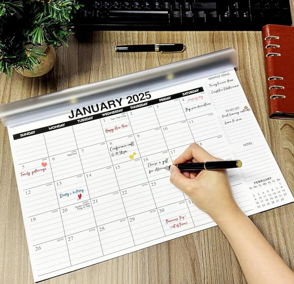 Desk Calendar 2025-2026 - 18-Month Desk/Wall Calendar, Jan 2025 - June 2026, 17" x 11.5", Thick Paper, Large Ruled Blocks, Clear Plastic Cover for Home School Office Easy Organizing - Image 2