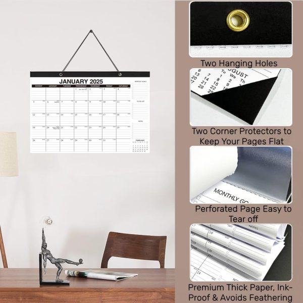 Desk Calendar 2025-2026 - 18-Month Desk/Wall Calendar, Jan 2025 - June 2026, 17" x 11.5", Thick Paper, Large Ruled Blocks, Clear Plastic Cover for Home School Office Easy Organizing - Image 3