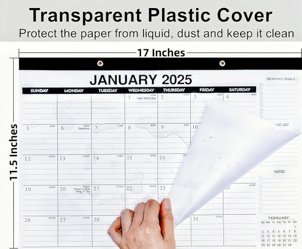 Desk Calendar 2025-2026 - 18-Month Desk/Wall Calendar, Jan 2025 - June 2026, 17" x 11.5", Thick Paper, Large Ruled Blocks, Clear Plastic Cover for Home School Office Easy Organizing - Image 4