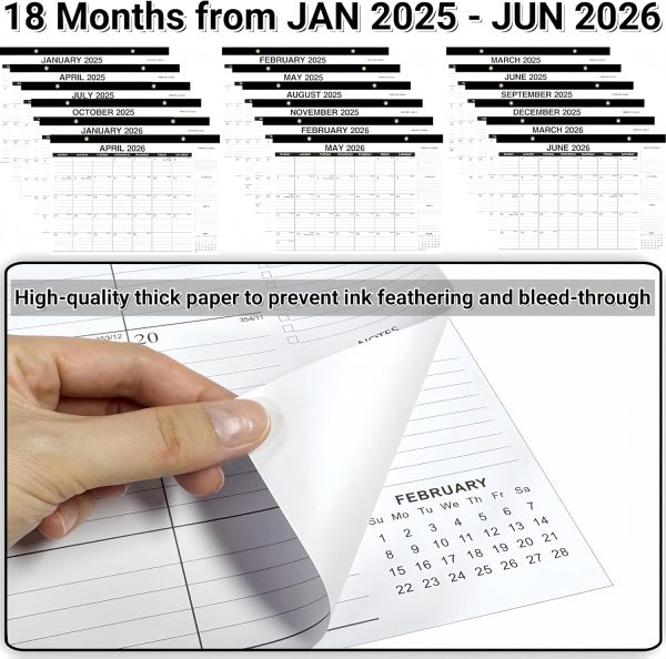 Desk Calendar 2025-2026 - 18-Month Desk/Wall Calendar, Jan 2025 - June 2026, 17" x 11.5", Thick Paper, Large Ruled Blocks, Clear Plastic Cover for Home School Office Easy Organizing - Image 5