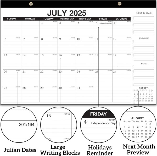 Desk Calendar 2025-2026 - 18-Month Desk/Wall Calendar, Jan 2025 - June 2026, 17" x 11.5", Thick Paper, Large Ruled Blocks, Clear Plastic Cover for Home School Office Easy Organizing - Image 6