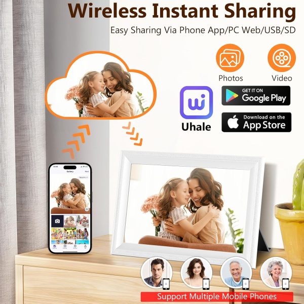 Smart White Digital Picture Frame WiFi Send Photos from Your Phone 16GB Storage 10.1inch 1280x800 IPS Touch Screen Digital Photo Frame Auto-Rotate Wall Mountable Photo Picture Frame Digital - Image 2
