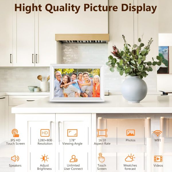 Smart White Digital Picture Frame WiFi Send Photos from Your Phone 16GB Storage 10.1inch 1280x800 IPS Touch Screen Digital Photo Frame Auto-Rotate Wall Mountable Photo Picture Frame Digital - Image 3