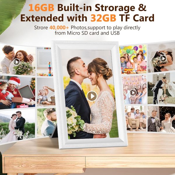 Smart White Digital Picture Frame WiFi Send Photos from Your Phone 16GB Storage 10.1inch 1280x800 IPS Touch Screen Digital Photo Frame Auto-Rotate Wall Mountable Photo Picture Frame Digital - Image 4