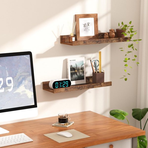 upsimples Floating Shelves for Wall, Wall Shelves for Decor Storage Set of 6, Wall Mounted Wood Shelves for Bedroom, Living Room, Bathroom, Kitchen, Picture Ledge Shelves, Brown - Image 7