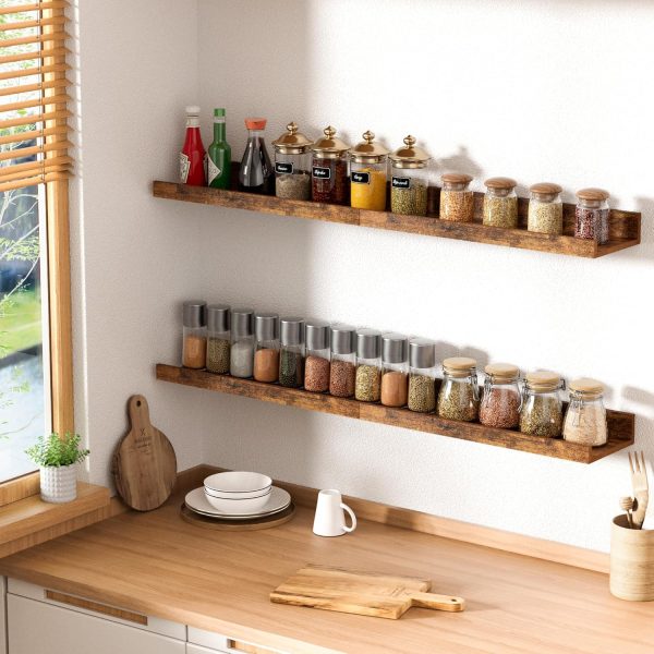 upsimples Floating Shelves for Wall, Wall Shelves for Decor Storage Set of 6, Wall Mounted Wood Shelves for Bedroom, Living Room, Bathroom, Kitchen, Picture Ledge Shelves, Brown - Image 8