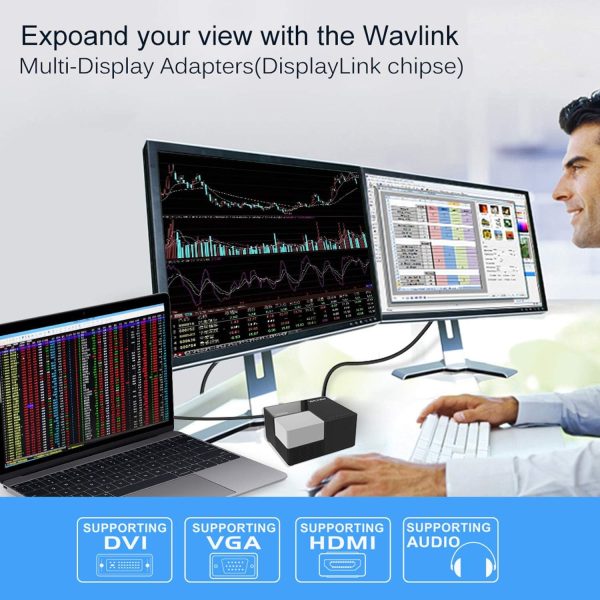 WAVLINK USB 3.0 Laptop Docking Station Dual Monitors, DisplayLink Computer Dock for M1/M2 Mac/Windows/Chrome/Ubuntu - HDMI+HDMI/DVI/VGA, 4xUSB Ports, 2xRed Charging Ports, LAN, Audio - Image 9