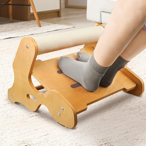 Wooden Under Desk Footrest – Ergonomic Foot Rest with 3 Height Options & Adjustable, Anti-Slip Surface and Soft Crossbar Foot Rest for Under Desk at Work for Improved Posture, Home & Office