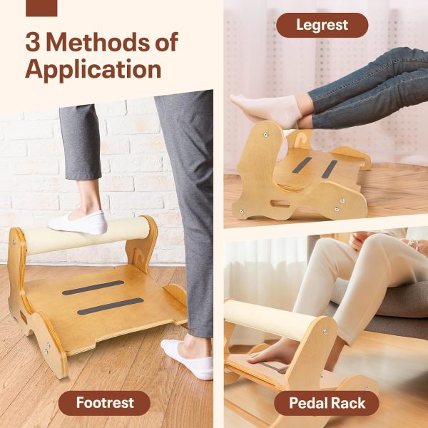 Wooden Under Desk Footrest – Ergonomic Foot Rest with 3 Height Options & Adjustable, Anti-Slip Surface and Soft Crossbar Foot Rest for Under Desk at Work for Improved Posture, Home & Office - Image 3